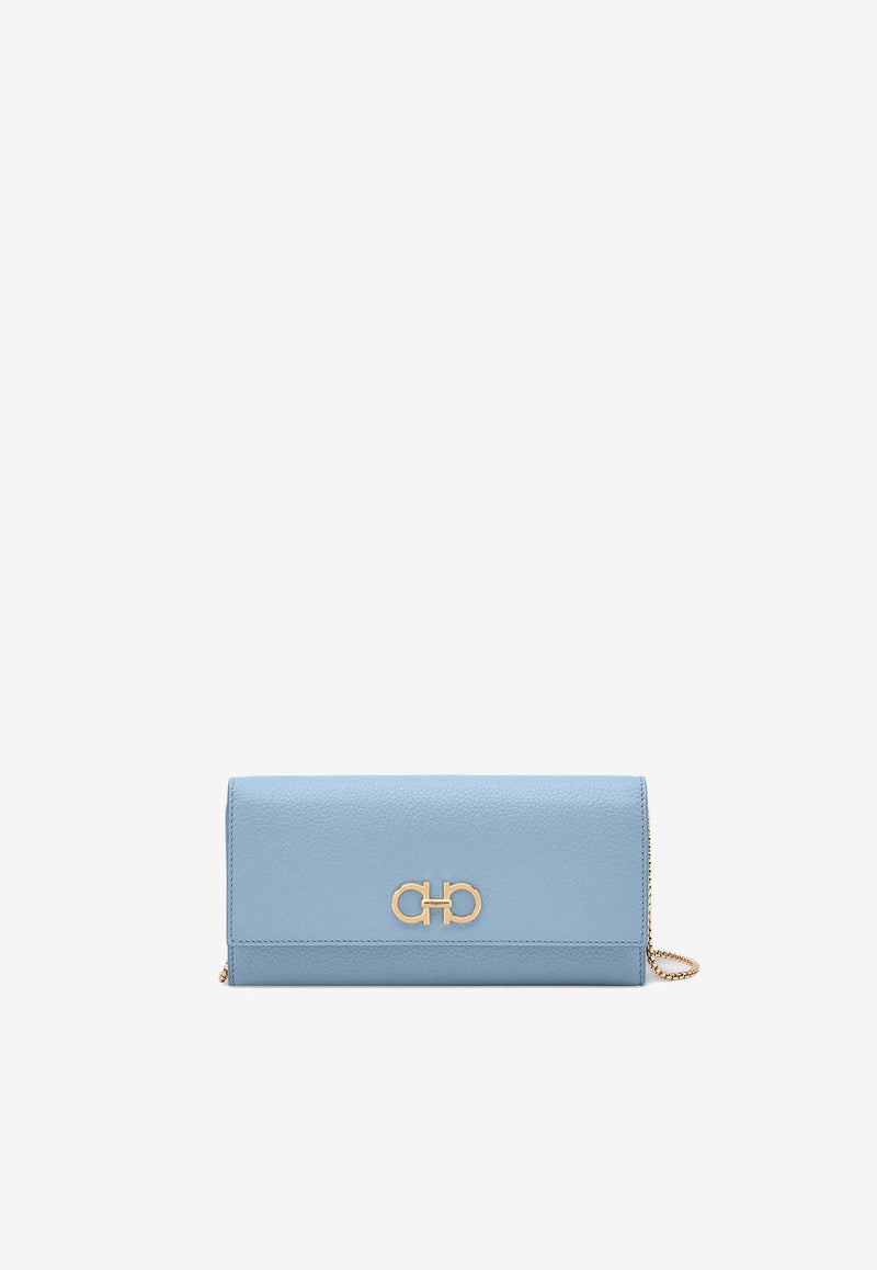 Gancini Grained Leather Chain Clutch