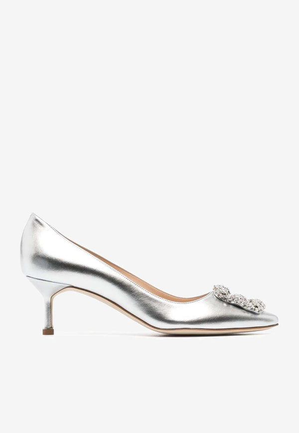 Hangisi 50 Crystal Buckle Pumps in Metallic Leather