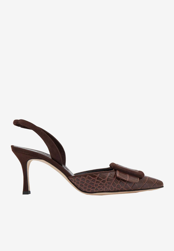 Mayslibi 70 Croc-Embossed Slingback Pumps