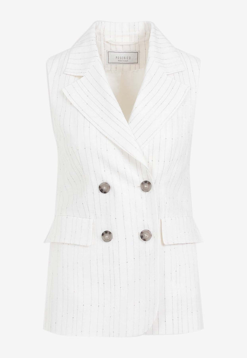 Pinstriped Double-Breasted Vest in Linen Blend