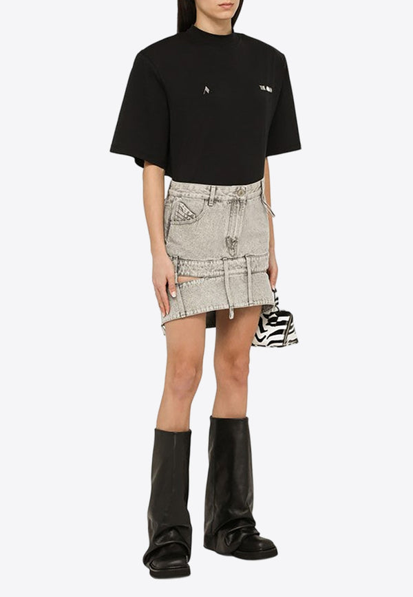 Cut-Out Denim Mini Skirt