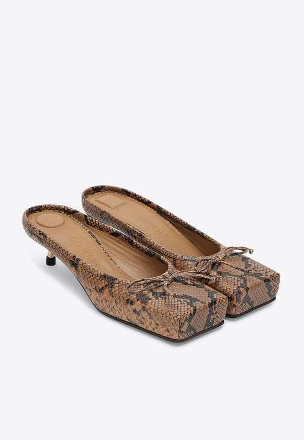 Le Ballet 35 Python Print Leather Square Mules