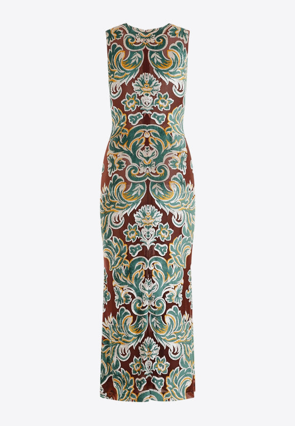 Patterned Jacquard Sleeveless Midi Dress