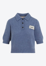 Logo-Stitched Cashmere Polo Top