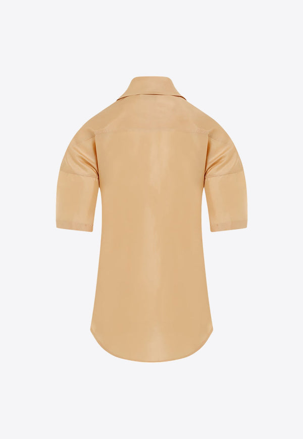 Scarf-Neck Short-Sleeved Shirt in Silk