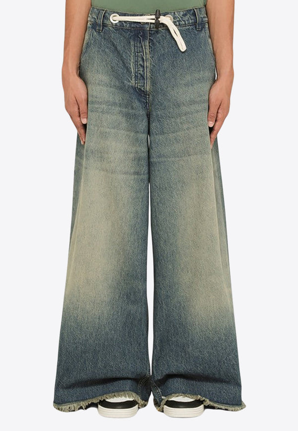 Wide-Leg Washed Jeans