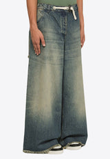 Wide-Leg Washed Jeans