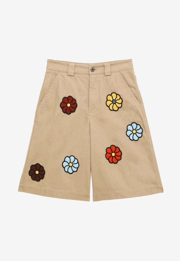 Flower-Embroidered Bermuda Shorts