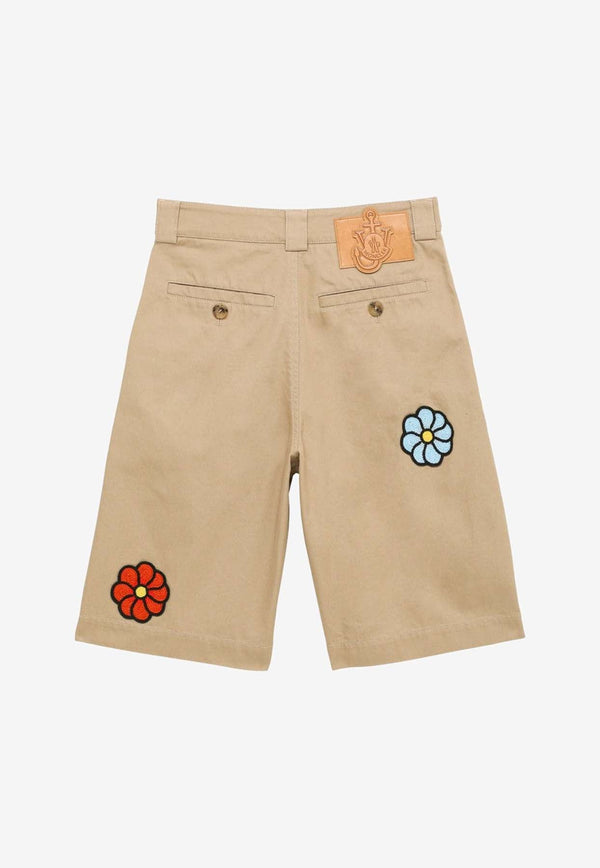Flower-Embroidered Bermuda Shorts