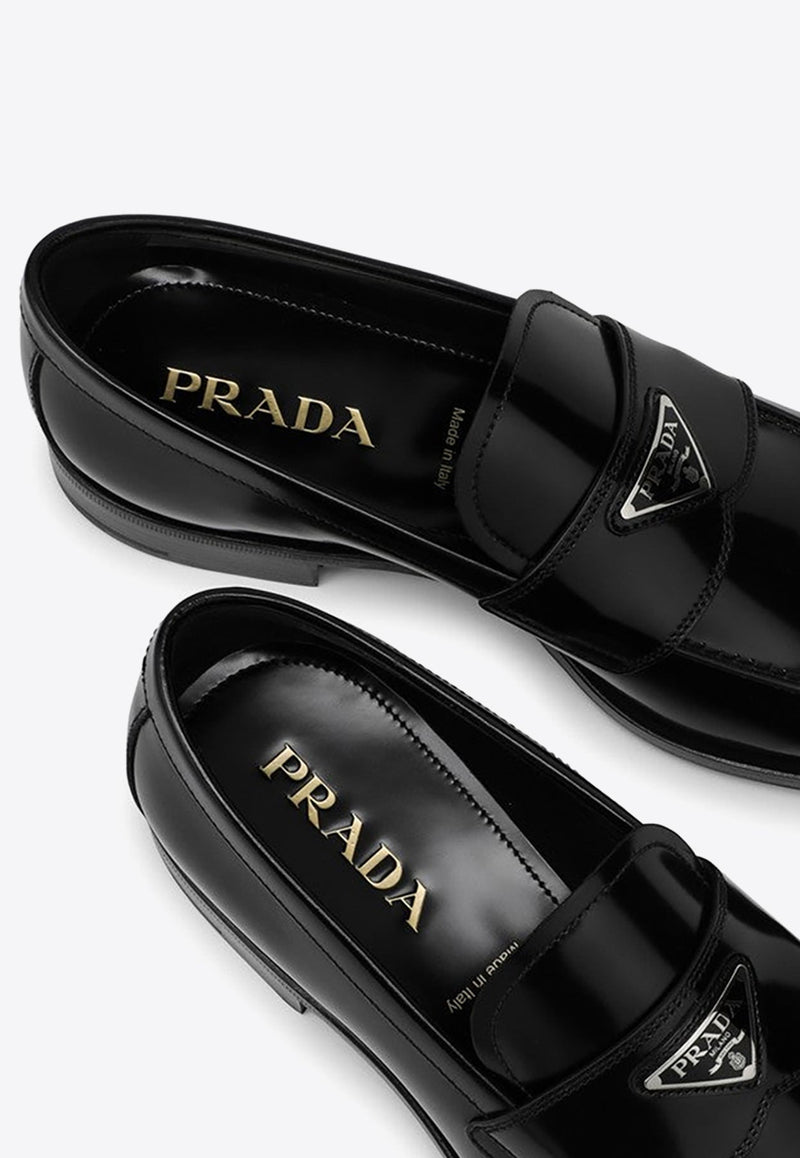 Brushed Leather Logo Loafers