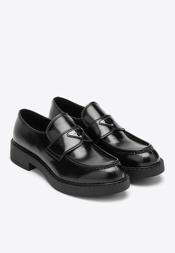 Brushed Leather Logo Loafers