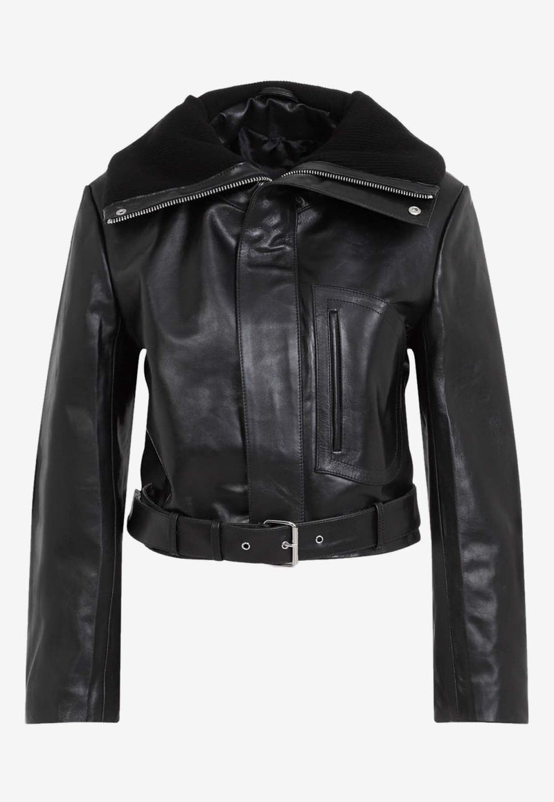 Cropped Leather Biker Jacket