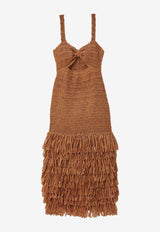 Raffia Cut-Out Fringed Midi Dress