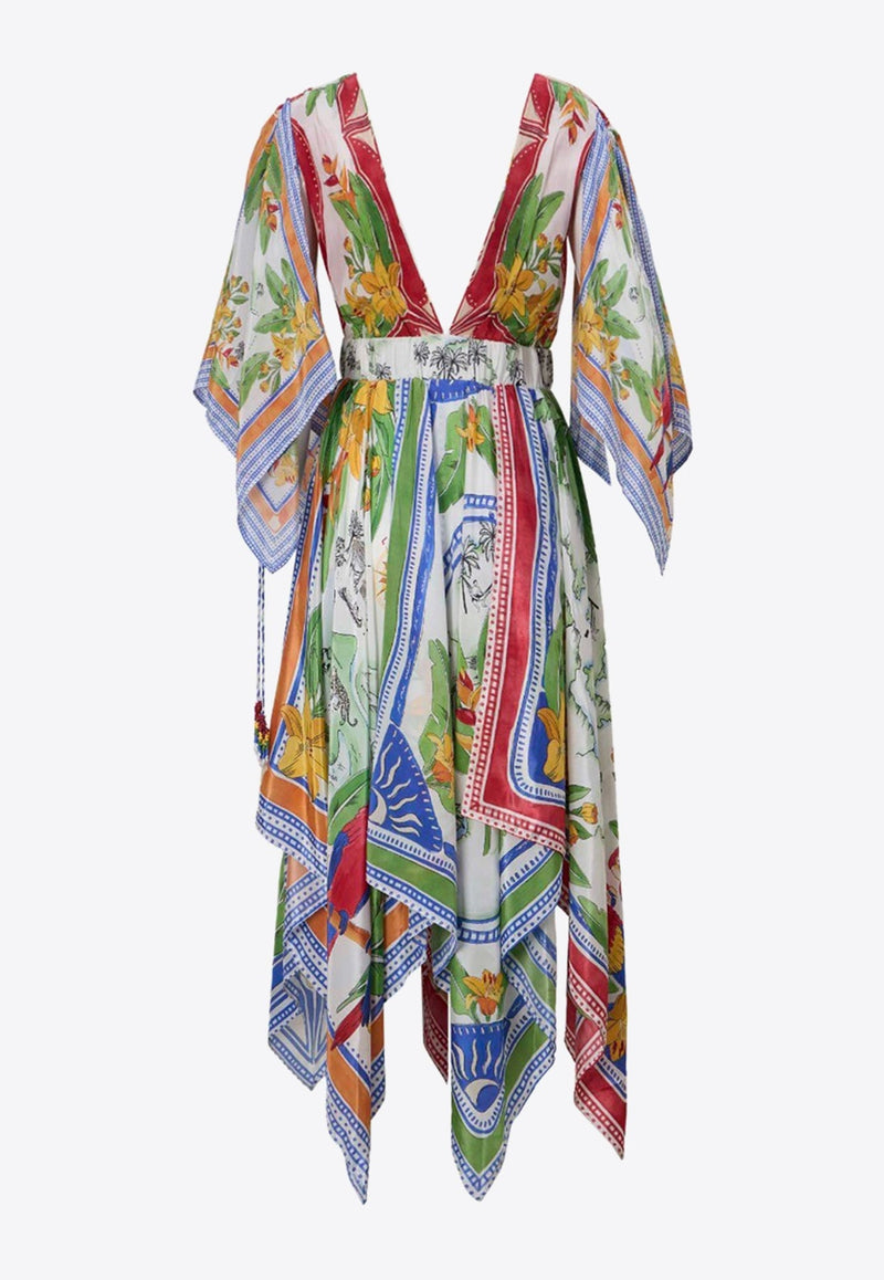 Tropical Destination V-neck Midi Dress