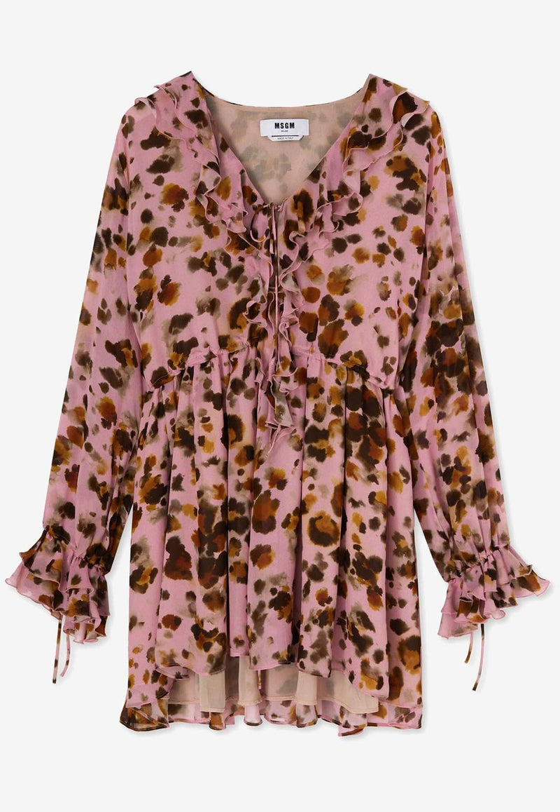 Leopard Print Ruffled Mini Dress
