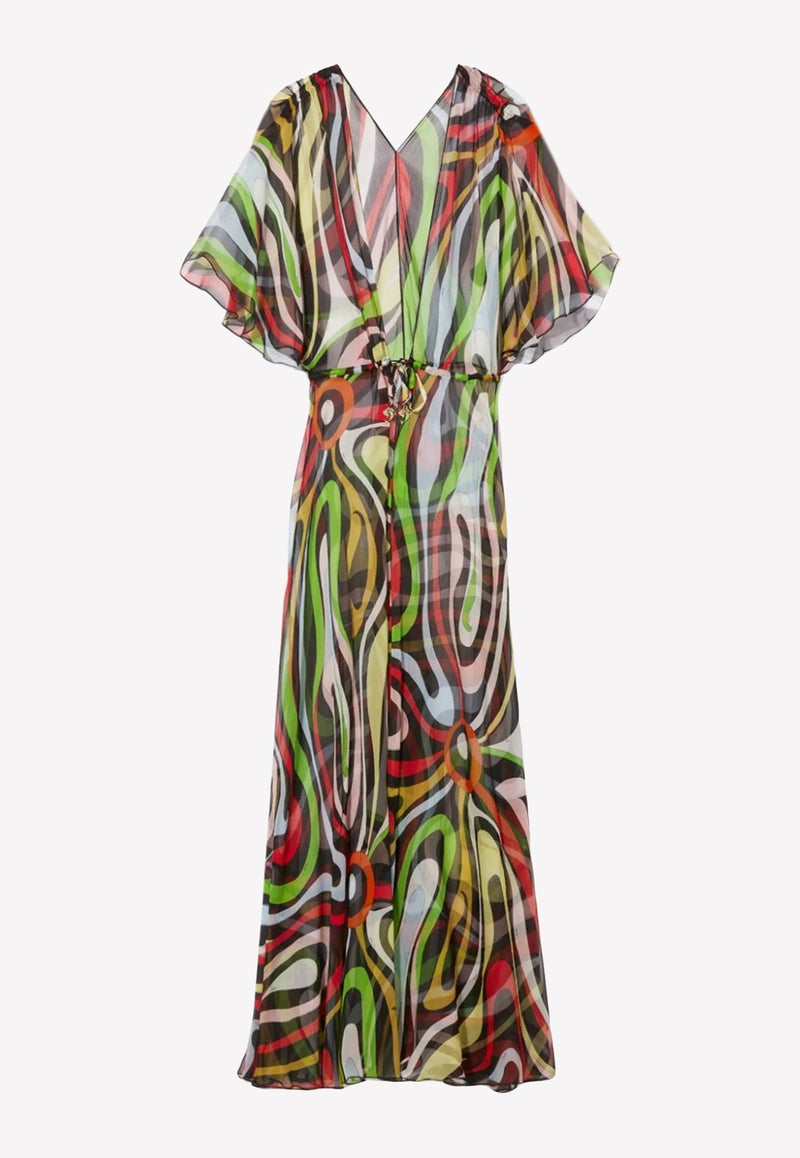 Goccia-Print Maxi Silk Robe