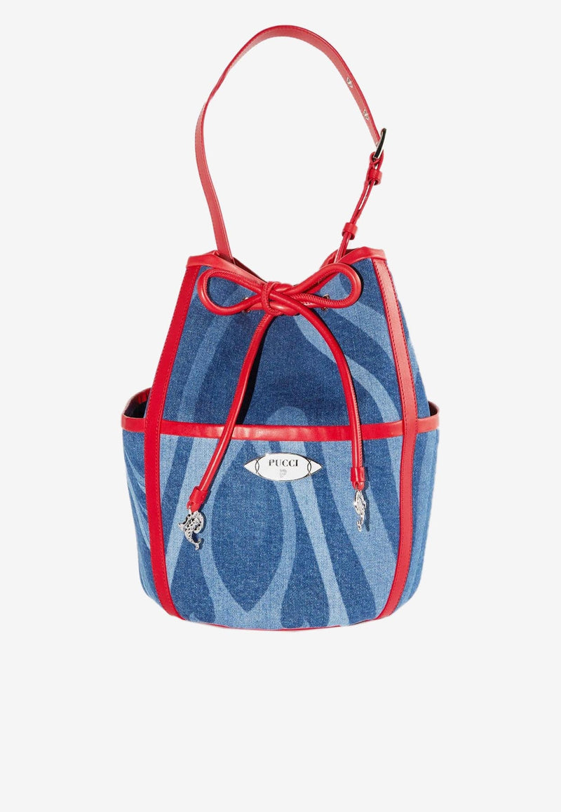 Marmo Print Denim Bucket Bag