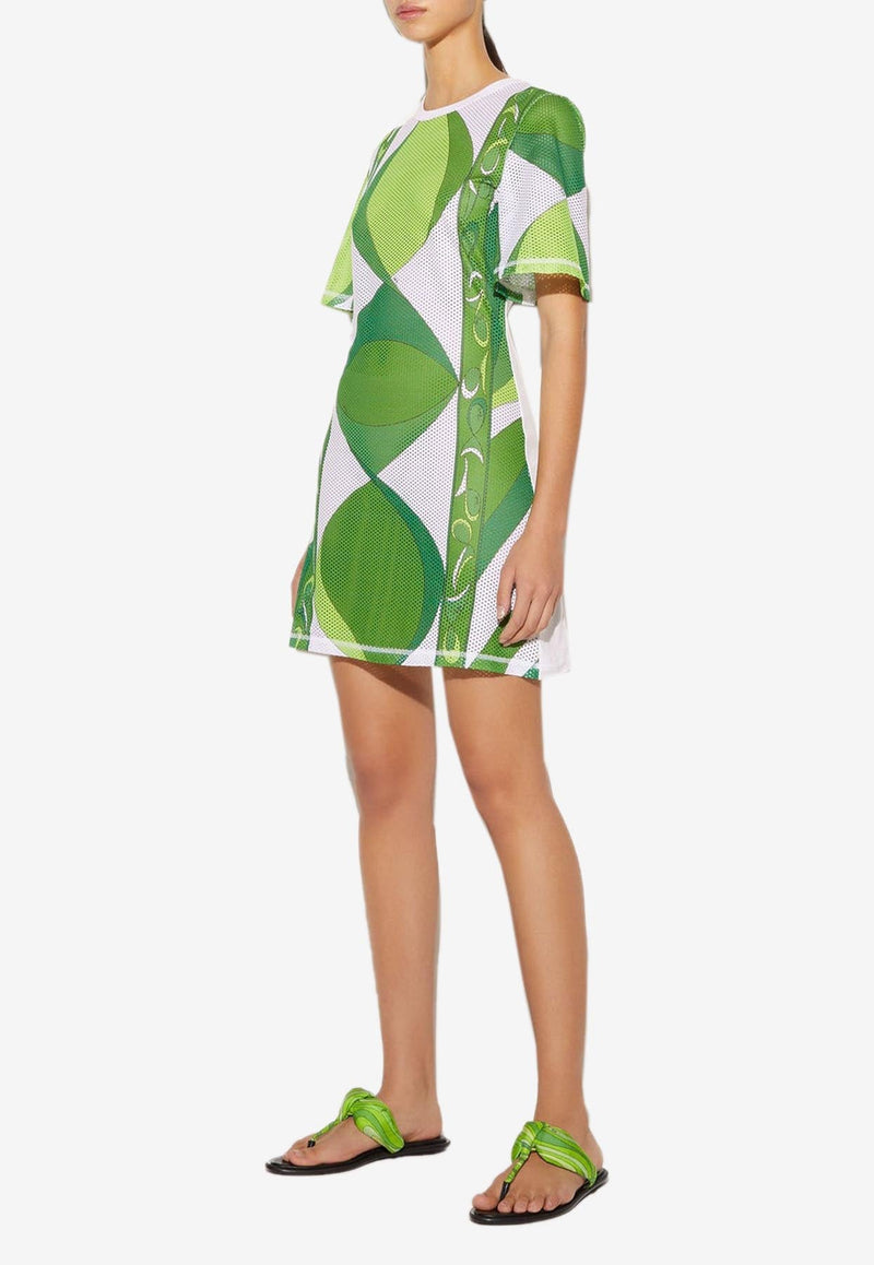 Pesci Print Mesh Mini Dress