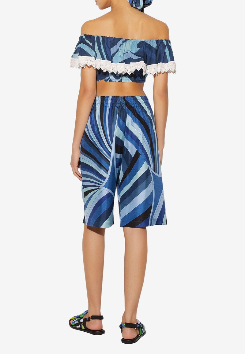 Marmo-Print Off-Shoulder Cropped Top