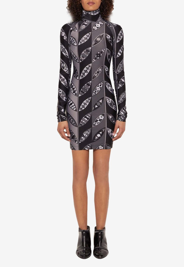 Girnandole Print Mock-Neck Mini Dress