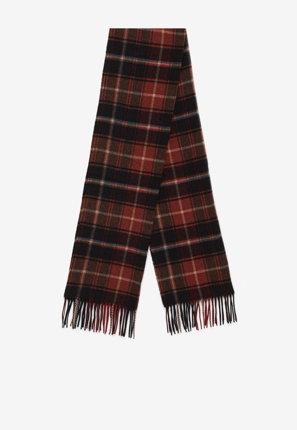 Logo Embroidered Check Pattern Wool Scarf