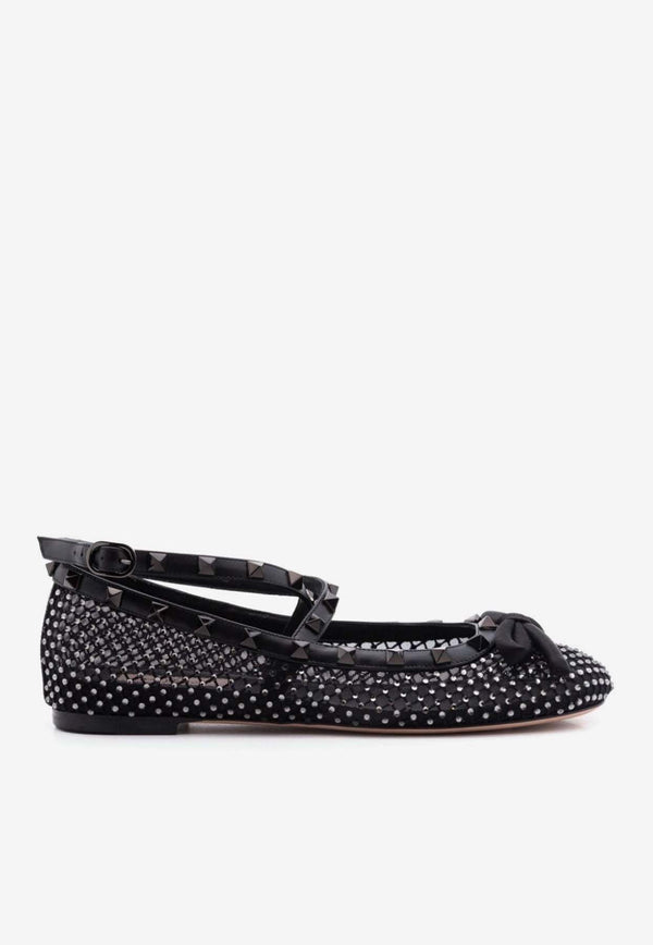 Rockstud Crystal Mesh Ballerinas