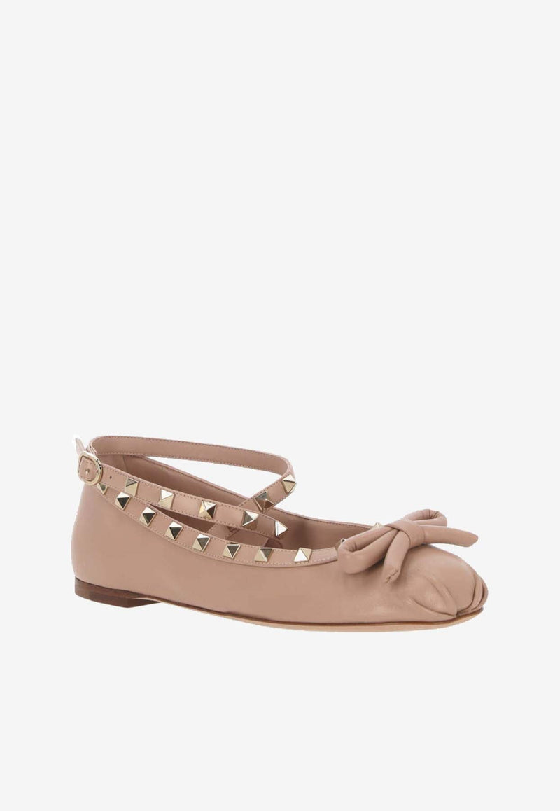 Rockstud Calf Leather Ballet Flats