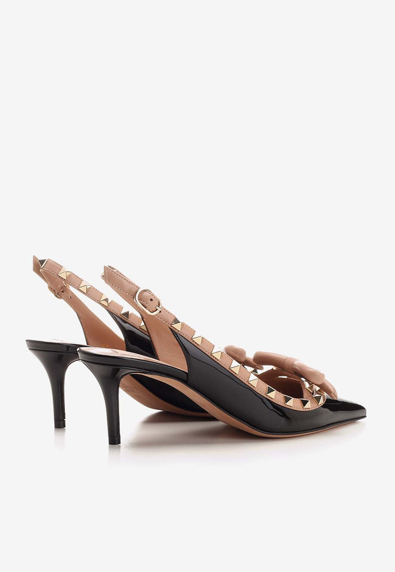 Rockstud Bow 60 Slingback Pumps in Patent Leather