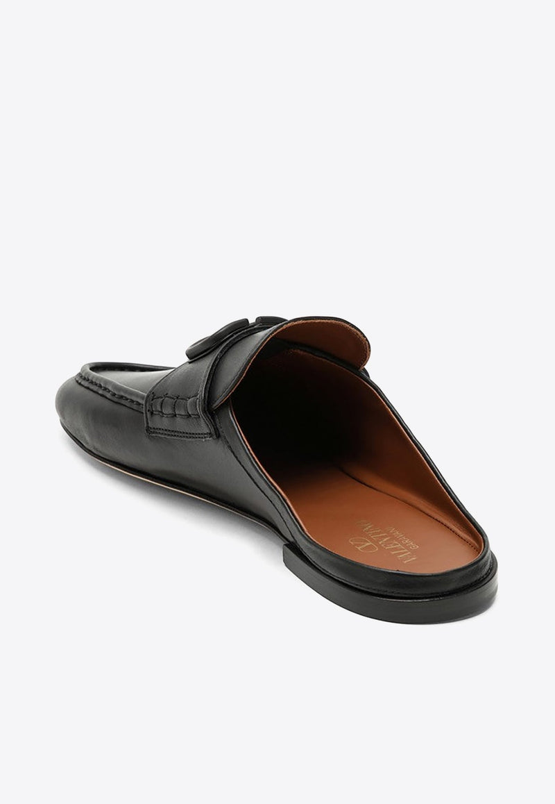 VLogo Almond-Toe Leather Slippers