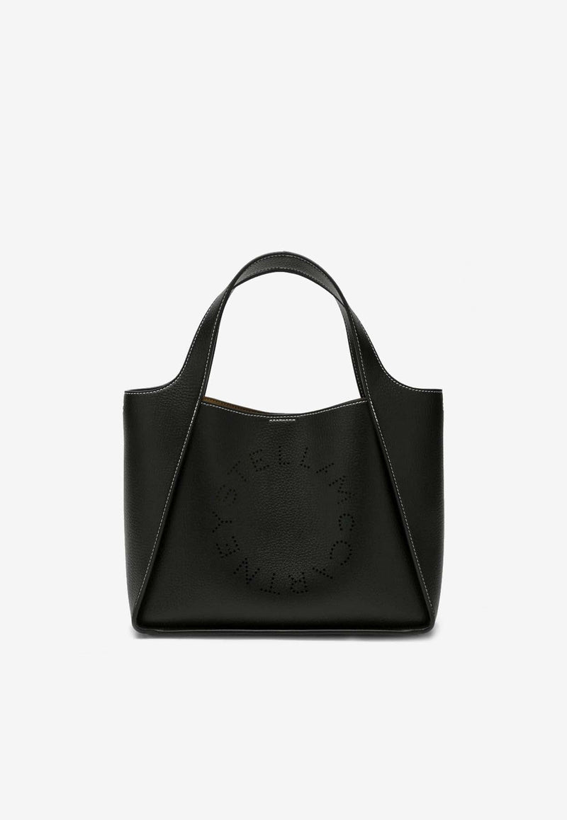 Perforated Logo Grained Leather Tote Bag