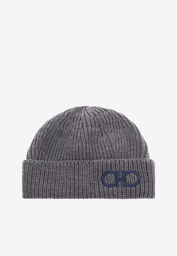 Gancini Embroidered Wool Beanie