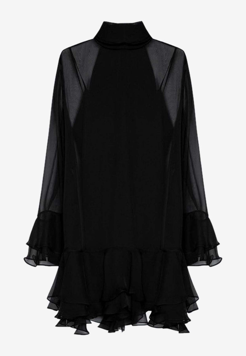 Semi-Sheer Ruffled Mini Dress