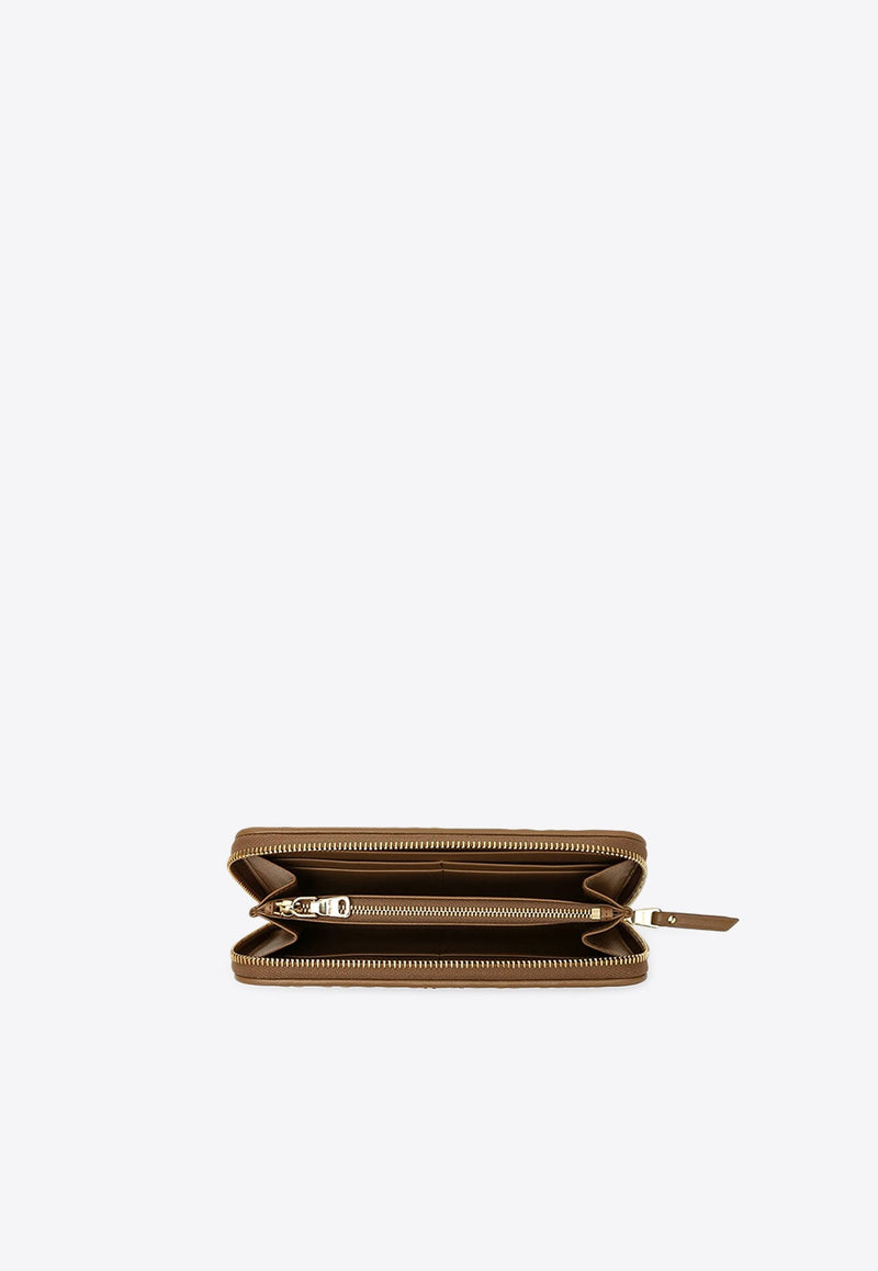 Logo Lettering Zip-Around Wallet in Quilted Leather