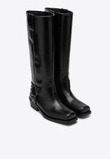 Rockstud Knee-High Leather Biker Boots