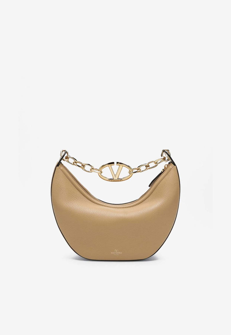 Small VLogo Moon Hobo Bag in Grained Leather