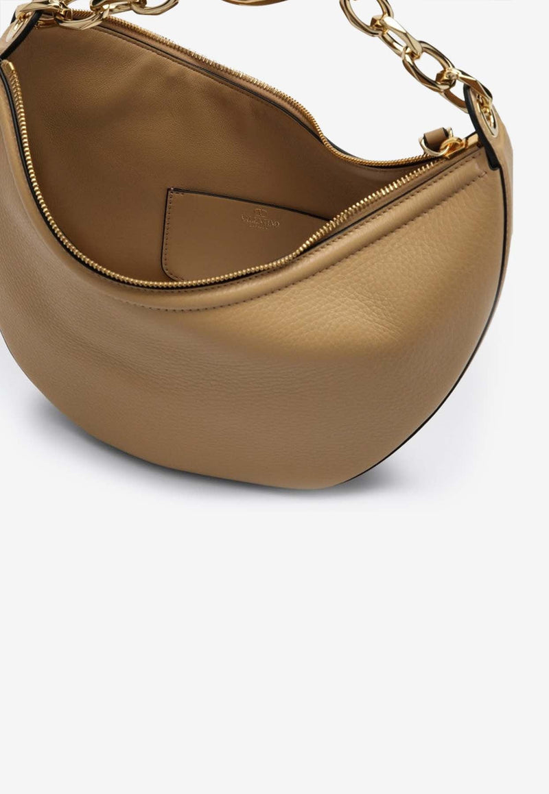 Small VLogo Moon Hobo Bag in Grained Leather