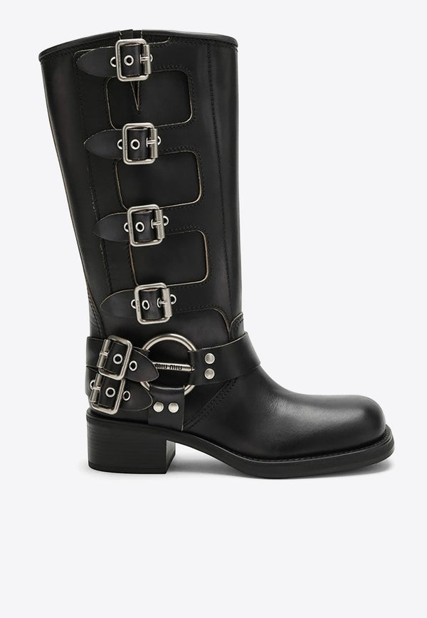 Buckled Leather Biker Boots