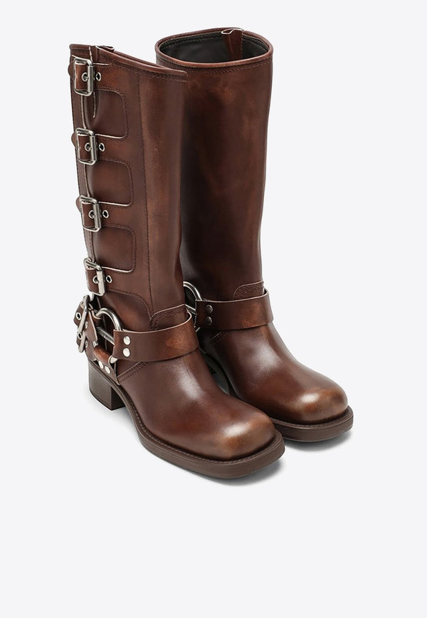 Buckled Leather Biker Boots