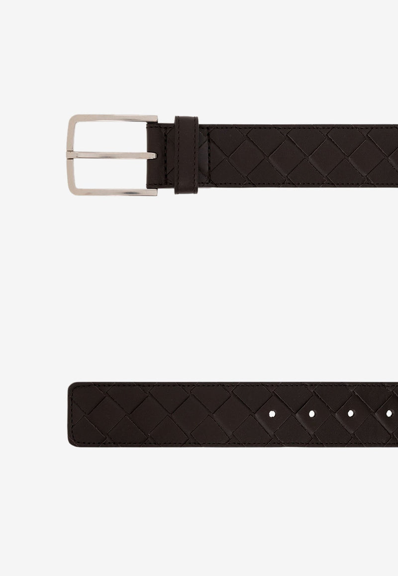 Rectangle Buckle Belt in Intrecciato Leather