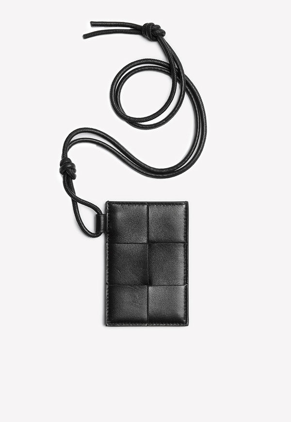 Badge Holder with Shoulder Strap in Intreccio Leather