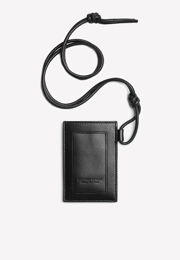 Badge Holder with Shoulder Strap in Intreccio Leather