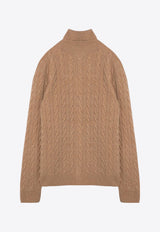 Cable Knit Turtleneck Logo Sweater