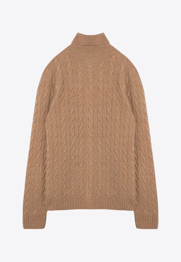 Cable Knit Turtleneck Logo Sweater