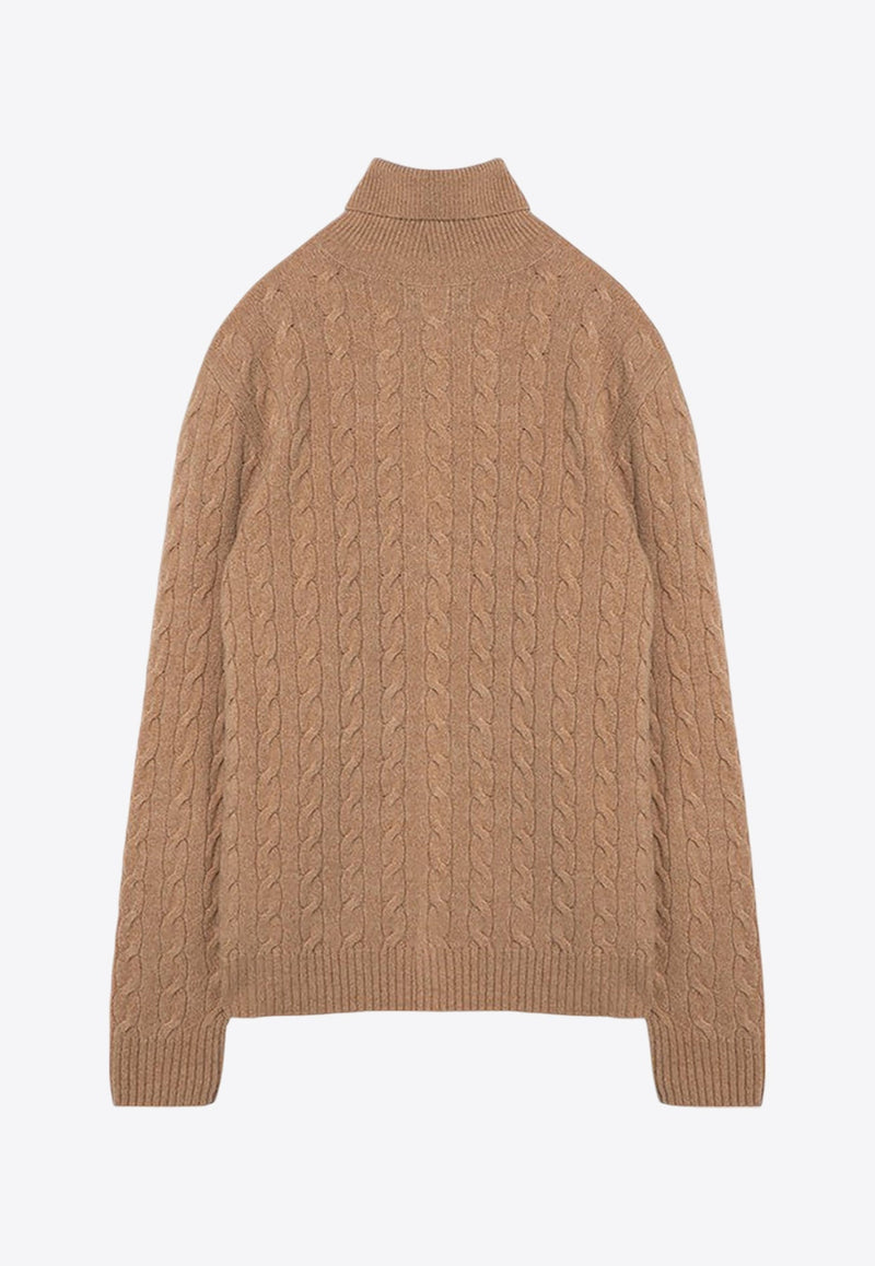 Cable Knit Turtleneck Logo Sweater