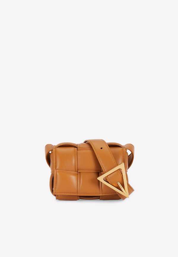 Mini Padded Cassette Shoulder Bag in Intreccio Leather