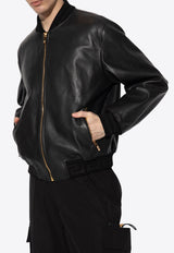 Zip-Up Leather Bomber Jacket