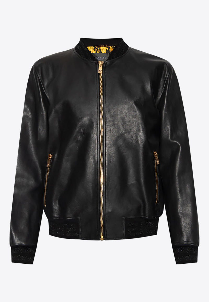 Zip-Up Leather Bomber Jacket