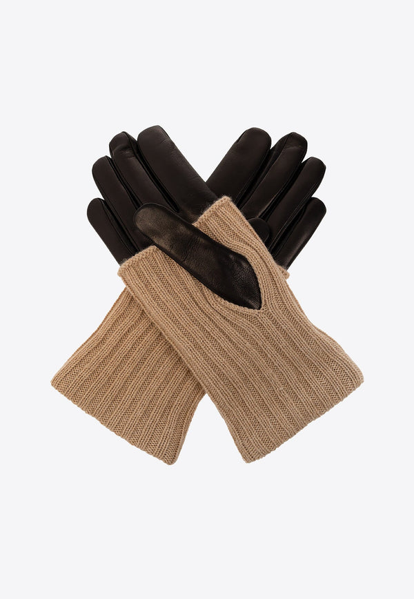 Ribbed Knit Paneled Leather Gloves