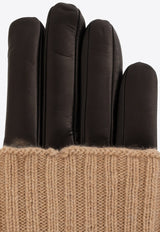 Ribbed Knit Paneled Leather Gloves