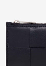 Intrecciato Calf Leather Zip Cardholder